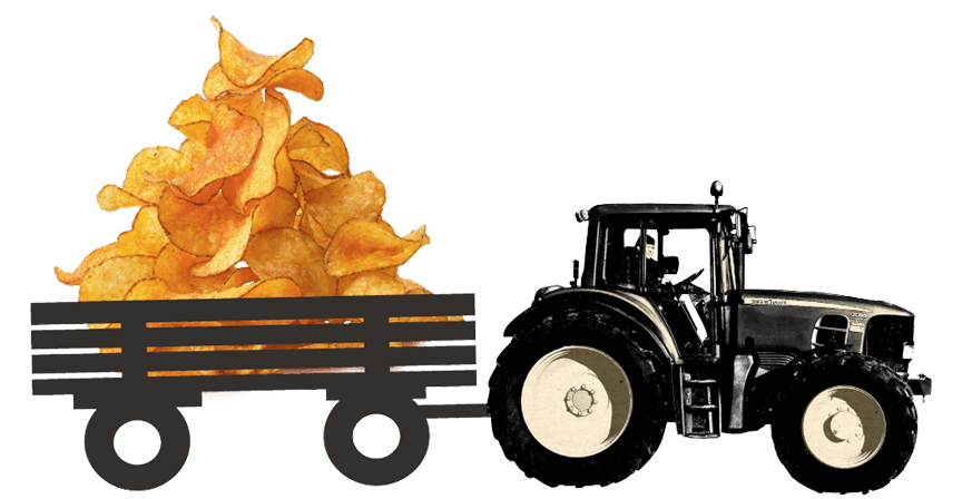 HeiMart Traktor mit Anhänger voller Kartoffelchips